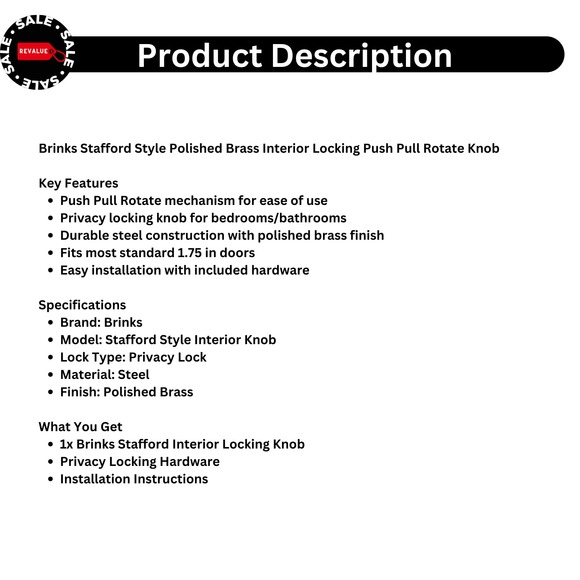 Brinks Stafford Style Polished Brass Interior Locking Push Pull Rotate‎ Knob - Picture 2 of 8